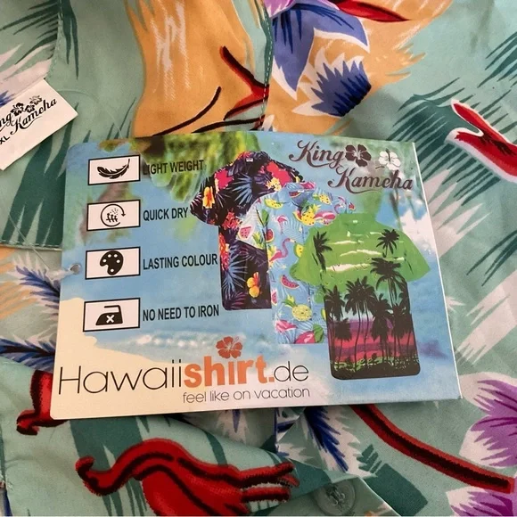 Hawaiian Green and Red Notched Collar Button Down Shirt - Picture 9 of 9